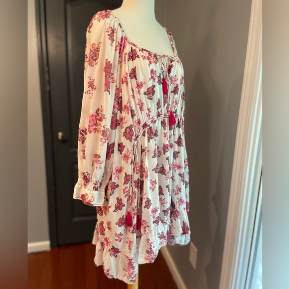 Free People Carmella Mini Floral Boho Cotton Dress Pink Florals - Picture 4 of 16